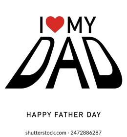 Happy Father's Day typography design, hand drawn lettering with mustache and Hat, heart