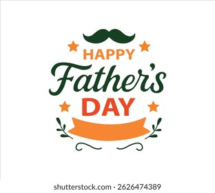 Happy Father's Day Typography Design with Mustache and Stars – Vector Illustration