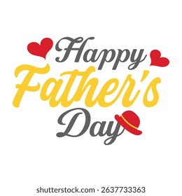 Happy Father's Day Typography Design with Hearts and Hat – Celebration Graphic for Dad