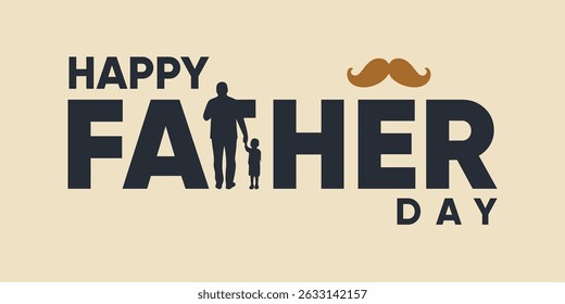 Happy Father's Day Typography with Silhouette of Dad and Children