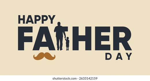 Happy Father's Day Typography with Silhouette of Dad and Children
