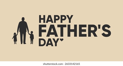 Happy Father's Day Typography with Silhouette of Dad and Children