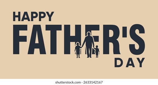 Happy Father's Day Typography with Silhouette of Dad and Children