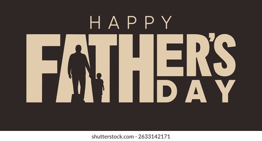 Happy Father's Day Typography with Silhouette of Dad and Children