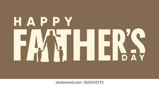 Happy Father's Day Typography with Silhouette of Dad and Children