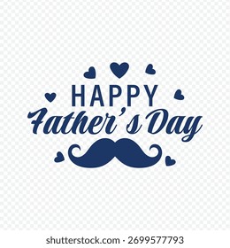 Feliz Dia dos Pais texto tipográfico com bigode e coração elementos decorativos vetor