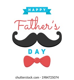 Happy father's day typography vector illustration. Fathers day text with mustache and bow.