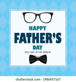 Happy father's day vector background with eyeglasses and bowtie. Fathers day greetings.