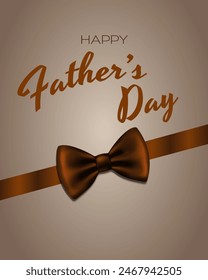 Happy Fathers Day. Vector Background. Banner with brown Realistic Bow Tie. Fathers Day Holiday Concept.