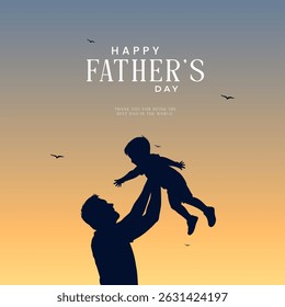 Happy Fathers day vector background, web banner, poster. Father and son silhouette with background. Happy Father's day greeting illustration.