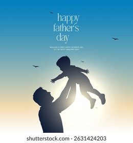 Happy Fathers day vector background, web banner, poster. Father and son silhouette with background. Happy Father's day greeting illustration.