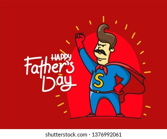 Happy fathers day vector banner with Dad super hero