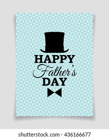 Happy Father's Day vector banner with top hat and bow tie on triangle background.