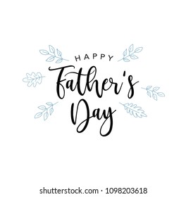 Happy Father's Day Vector Calligraphy Text With Blue Leaves Illustration