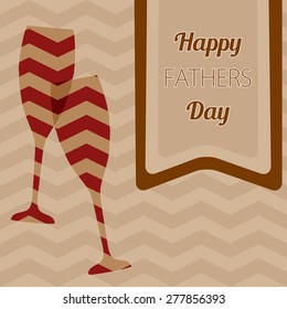 Happy Father's Day. Vector card with wine glasses on chevron pattern