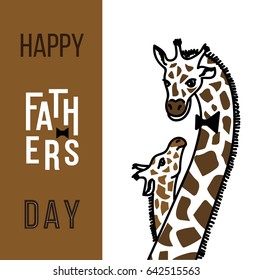 Happy fathers day vector cards with cute animals, Dad and kid giraffes