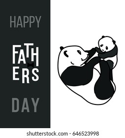 Happy fathers day vector cards with cute animals, Dad and kid panda bears