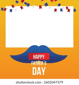 Happy Fathers day, vector cartoon square frame