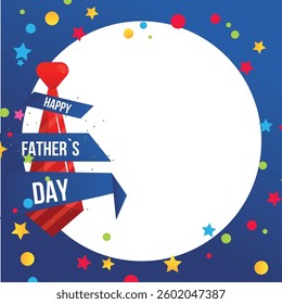 Happy Fathers day, vector cartoon square frame