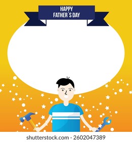 Happy Fathers day, vector cartoon square frame