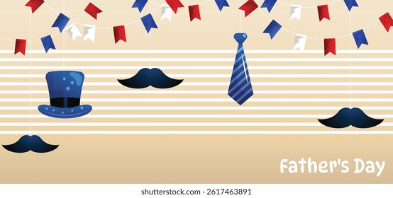 Happy Fathers day, vector cartoon background with copyspace.
