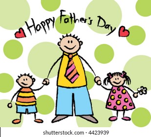 Happy Father's Day (vector) - cartoon illustration of a light skin tone family