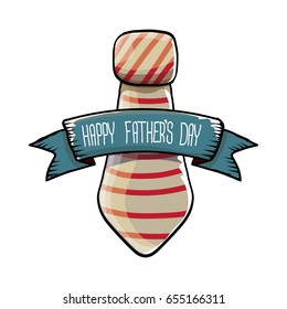 happy fathers day vector cartoon background with color tie and ribbon with greeting text. fathers day vector label isolated on white