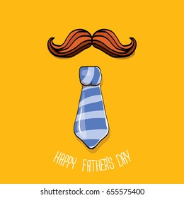 happy fathers day vector cartoon background with color tie, moustache and greeting text. fathers day vector label isolated on orange background