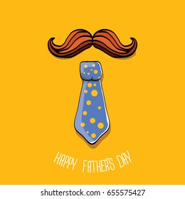 happy fathers day vector cartoon background with color tie, moustache and greeting text. fathers day vector label isolated on orange background