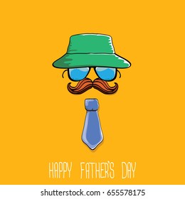 happy fathers day vector cartoon background with color tie, mustache, sunglasses and greeting text . fathers day vector label 