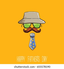 happy fathers day vector cartoon background with color tie, mustache, sunglasses and greeting text . fathers day vector label 