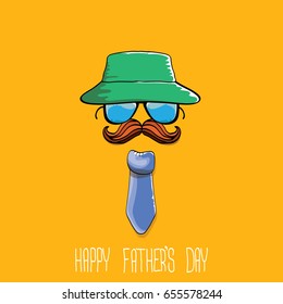 happy fathers day vector cartoon background with color tie, mustache, sunglasses and greeting text . fathers day vector label 