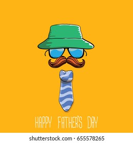 happy fathers day vector cartoon background with color tie, mustache, sunglasses and greeting text . fathers day vector label 