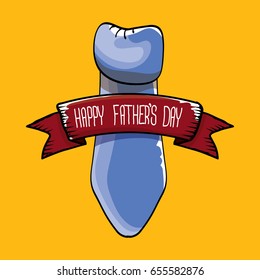happy fathers day vector cartoon background with color tie and ribbon with greeting text. fathers day vector label isolated on orange background