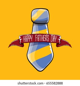 happy fathers day vector cartoon background with color tie and ribbon with greeting text. fathers day vector label isolated on orange background