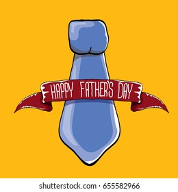 happy fathers day vector cartoon background with color tie and ribbon with greeting text. fathers day vector label isolated on orange background