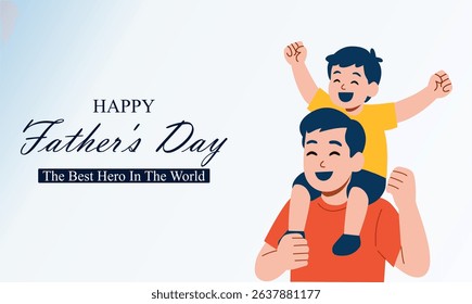Happy Father's Day! Vector cute illustration of dad with children. Drawings Father's Day with holiday wishes for postcards, posters, banner.