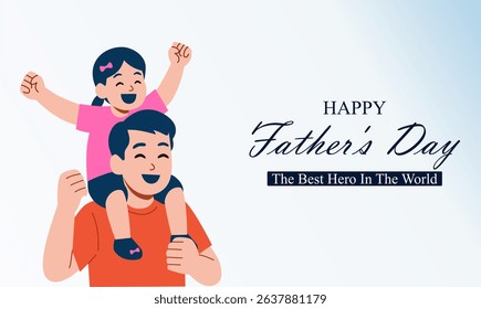 Happy Father's Day! Vector cute illustration of dad with children. Drawings Father's Day with holiday wishes for postcards, posters, banner.