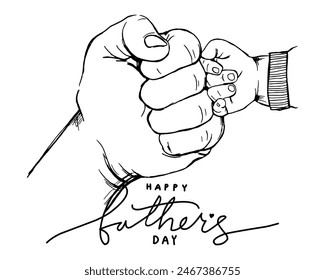 Happy Father's Day vector design with dad and children silhouettes, My dad my hero, greeting card with a nice message of Father's Day.