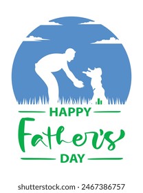 Happy Father's Day vector design with dad and children silhouettes, My dad my hero, greeting card with a nice message of Father's Day.