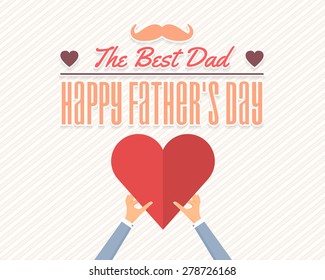 Happy Father's Day Vector Design. Announcement and Celebration Message Poster, Flyer. Heart Symbol Hold Hands Template