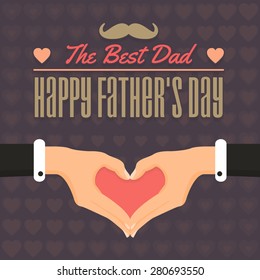 Happy Father's Day Vector Design. Vector Flat Hands Forming Love Symbol. Announcement and Celebration Message Poster, Flyer