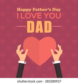 Happy Father's Day Vector Design. Announcement and Celebration Message Poster, Flyer. Heart Symbol Hold Hands Template