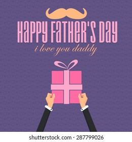 Happy Father's Day Vector Design. Announcement and Celebration Message Poster, Flyer. Gift Box Symbol Hold Hands Template