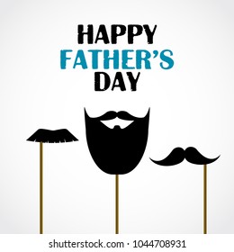 Happy father's day. Vector greeting card with party masks beard and mustache on sticks