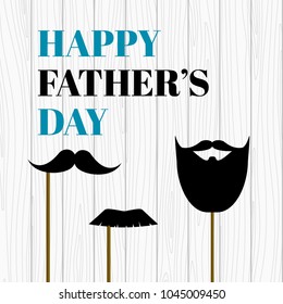 Happy father's day. Vector greeting card with mustache photo props