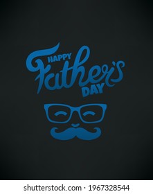 Happy fathers day vector greeting card with cute moustached dad silhouette 