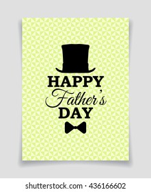 Happy Father's Day vector greeting card with top hat and bow tie on triangle background.