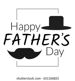 Happy father's day vector greeting logo illustration. Felicitation card with congratulatory text, mustache and top hat element isolated on the white background