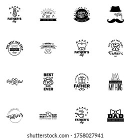 Happy Fathers Day. vector hand lettering. 16 Black Calligraphy illustration for greeting card. festival poster etc.  Editable Vector Design Elements